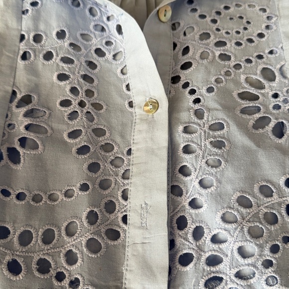 Zara Blue Eyelet Embroidered Mini Shirt Dress Long‎ Sleeve Womens Medium - Picture 4 of 6